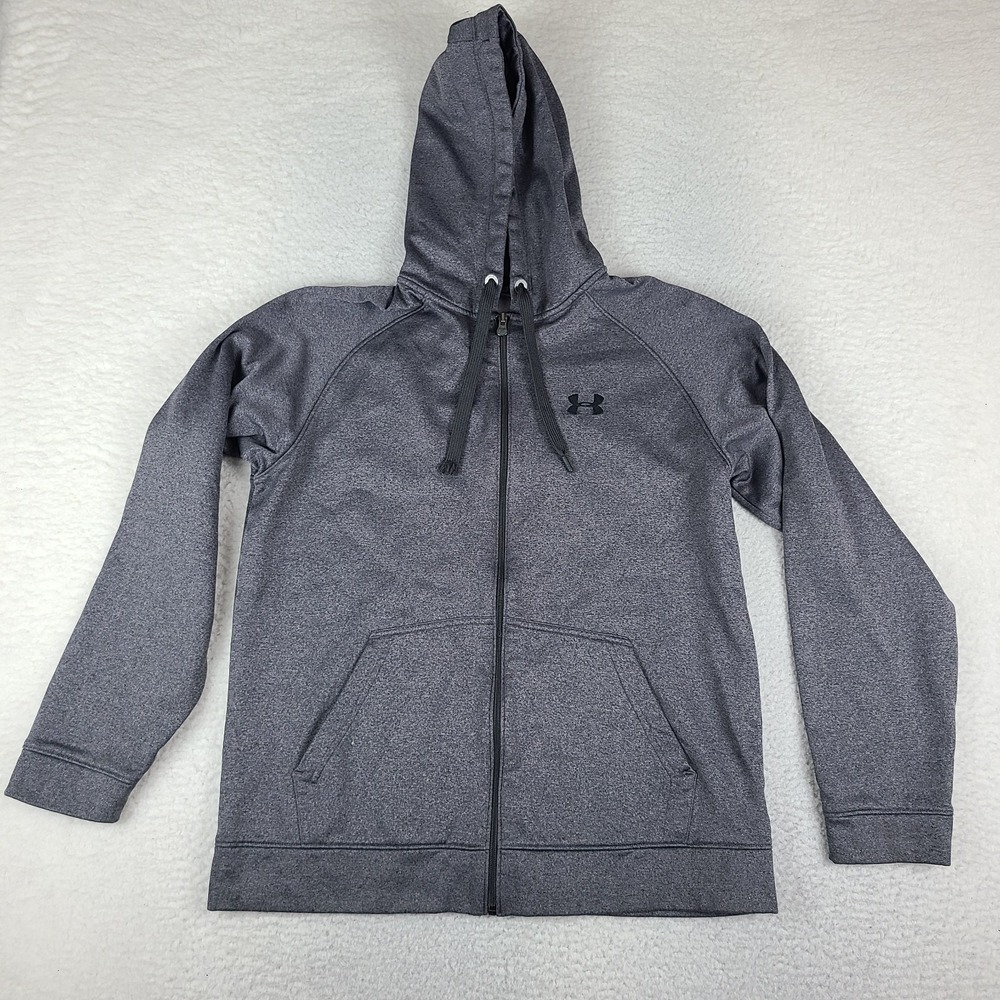 Under Armour Hoodie Mens Large Dark Gray Loose Full Zip Pocket Activewear *